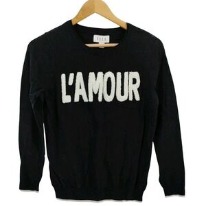 ELLE Women's L' Amore French Love Crewneck Black Sweater Long Sleeve Size Medium